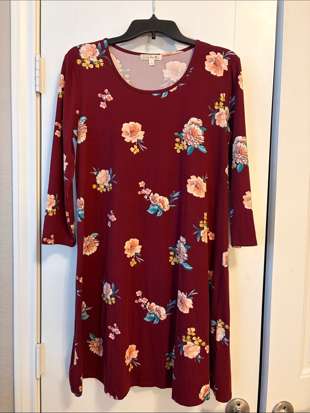 nine britton Burgundy Floral Swing Dress